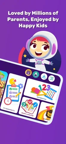 Lamsa App Store screenshot: an iPad dashboard with assignments, mathematics, Arabic language and science sections
