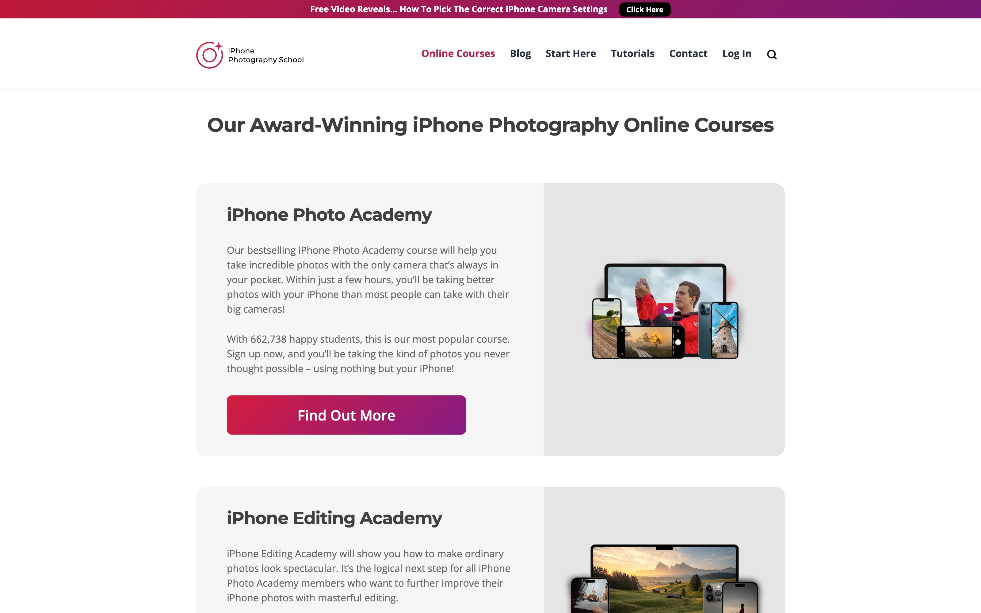 The products page of iPhone Photography School